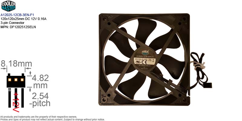 Axiel Flow Cooling Fan 120x120x25mm Cooler Master A12025 12CB